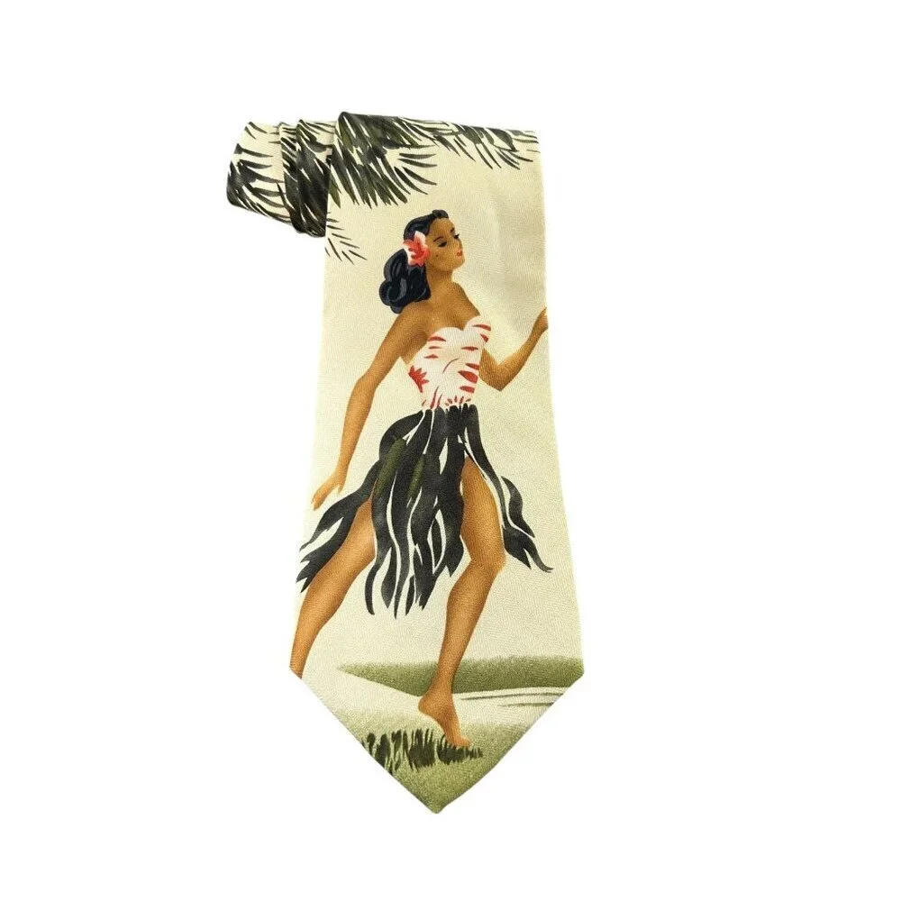 Tommy Bahama 100% Silk Hawaiian Hula Dancer Wide Tie NWT